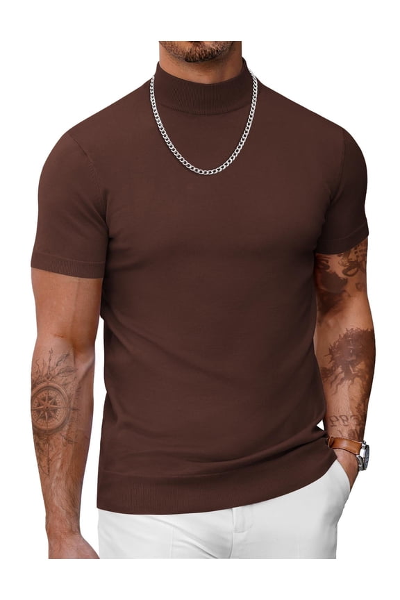Mens Mock Turtleneck Short Sleeve Sweater Casual Stylish Knitted Pullover Slim Fit Dress Sweater Basic Tops