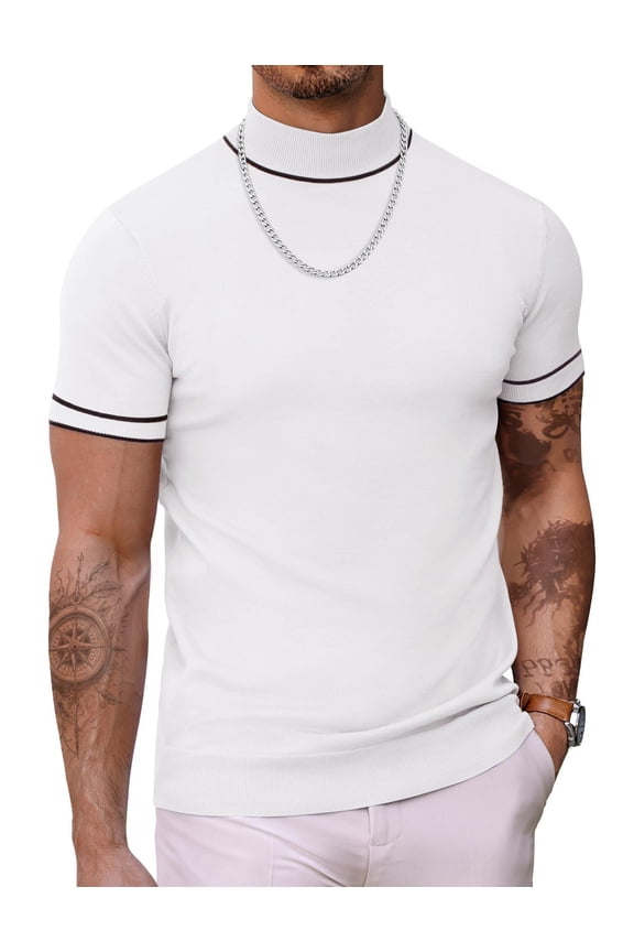 Mens Mock Turtleneck Short Sleeve Sweater Casual Stylish Knitted Pullover Slim Fit Dress Sweater Basic Tops