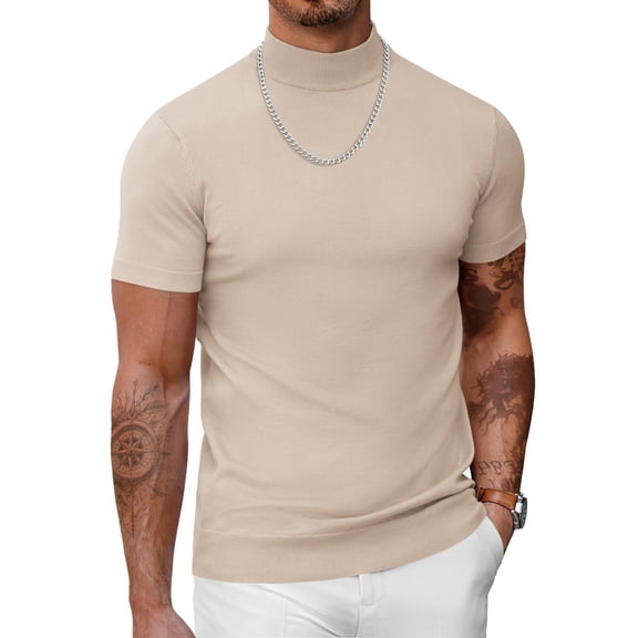 COOFANDY Mens Mock Turtleneck Short Sleeve Sweater Casual Stylish Knitted Pullover Slim Fit Dress Sweater Basic Tops