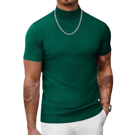 COOFANDY Mens Mock Turtleneck Short Sleeve Sweater Casual Stylish Knitted Pullover Slim Fit Dress Sweater Basic Tops