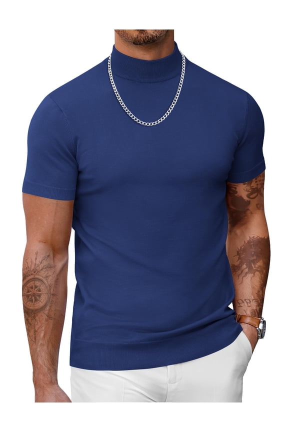 Mens Mock Turtleneck Short Sleeve Sweater Casual Stylish Knitted Pullover Slim Fit Dress Sweater Basic Tops