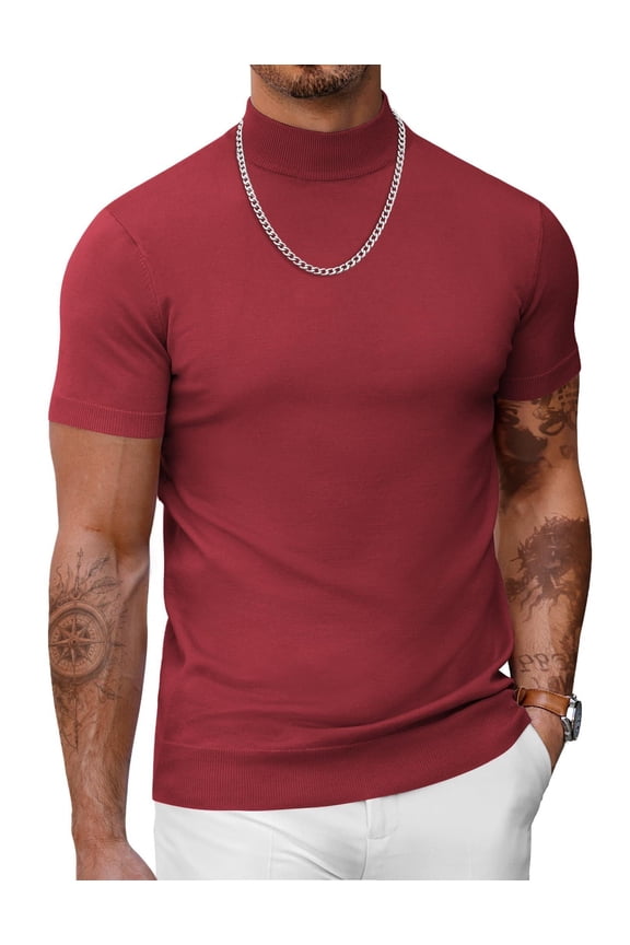 Mens Mock Turtleneck Short Sleeve Sweater Casual Stylish Knitted Pullover Slim Fit Dress Sweater Basic Tops