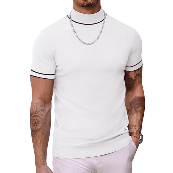 COOFANDY Mens Mock Turtleneck Short Sleeve Sweater Casual Stylish Knitted Pullover Slim Fit Dress Sweater Basic Tops