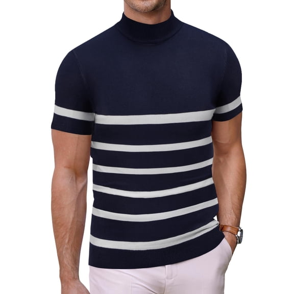 COOFANDY Mens Mock Turtleneck Short Sleeve Sweater Casual Stylish Knitted Pullover Slim Fit Dress Sweater Basic Tops