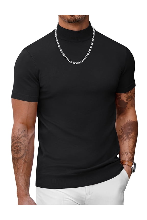 Mens Mock Turtleneck Short Sleeve Sweater Casual Stylish Knitted Pullover Slim Fit Dress Sweater Basic Tops