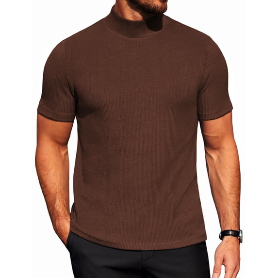 COOFANDY Mens Mock Turtleneck Sweater Short Sleeve Ribbed Knit Turtleneck Slim Fit Casual Sweater Soft