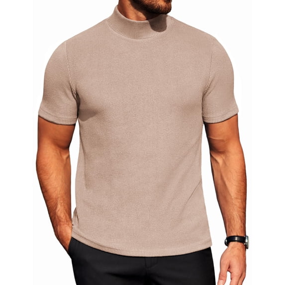 COOFANDY Mens Mock Turtleneck Sweater Short Sleeve Ribbed Knit Turtleneck Slim Fit Casual Sweater Soft