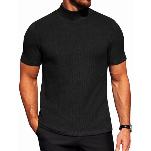 COOFANDY Mens Mock Turtleneck Sweater Short Sleeve Ribbed Knit Turtleneck Slim Fit Casual Sweater Soft