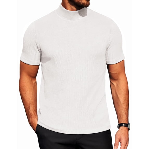 COOFANDY Mens Mock Turtleneck Sweater Short Sleeve Ribbed Knit Turtleneck Slim Fit Casual Sweater Soft