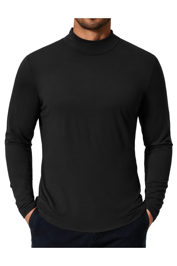 Men's Fashion Mock Neck T Shirts Long Sleeve Turtleneck Pullover Shirts Basic Slim Fitted Tee Shirts