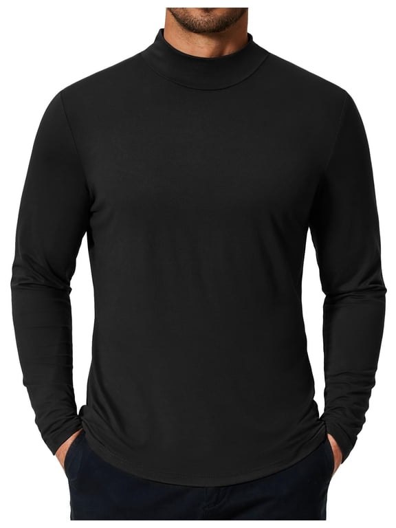Men's Fashion Mock Neck T Shirts Long Sleeve Turtleneck Pullover Shirts Basic Slim Fitted Tee Shirts