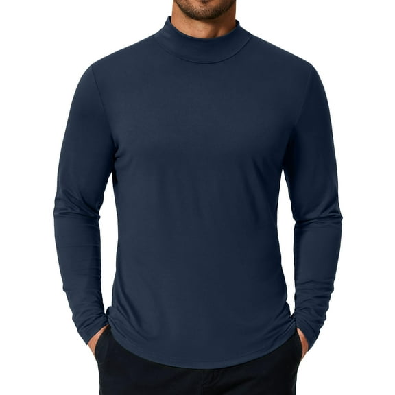 COOFANDY Men's Fashion Mock Neck T Shirts Long Sleeve Turtleneck Pullover Shirts Basic Slim Fitted Tee Shirts