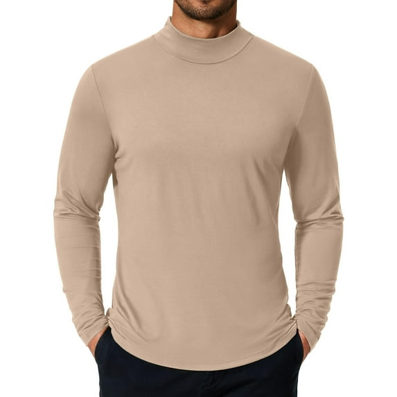 COOFANDY Men's Fashion Mock Neck T Shirts Long Sleeve Turtleneck Pullover Shirts Basic Slim Fitted Tee Shirts