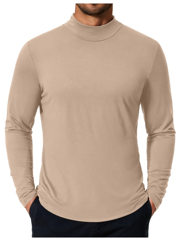 Men's Fashion Mock Neck T Shirts Long Sleeve Turtleneck Pullover Shirts Basic Slim Fitted Tee Shirts