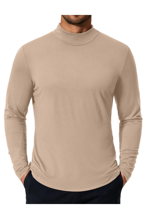 Men's Fashion Mock Neck T Shirts Long Sleeve Turtleneck Pullover Shirts Basic Slim Fitted Tee Shirts