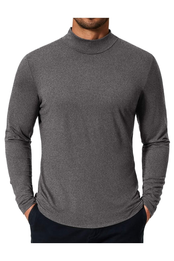Men's Fashion Mock Neck T Shirts Long Sleeve Turtleneck Pullover Shirts Basic Slim Fitted Tee Shirts