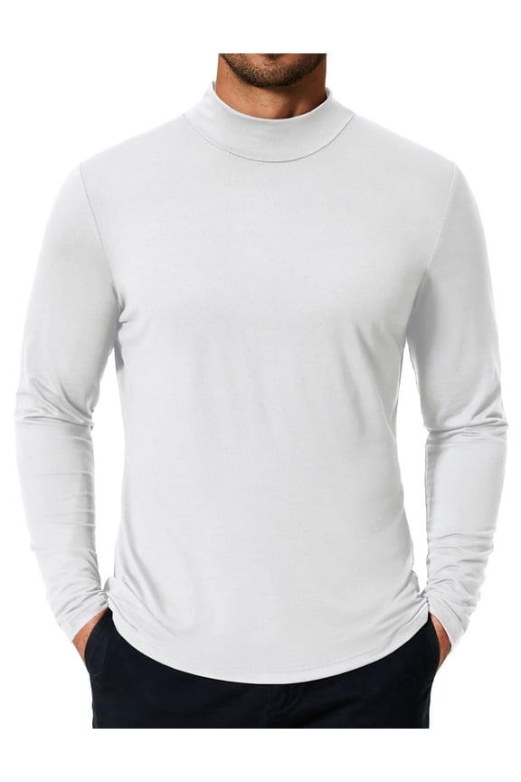 Men's Fashion Mock Neck T Shirts Long Sleeve Turtleneck Pullover Shirts Basic Slim Fitted Tee Shirts