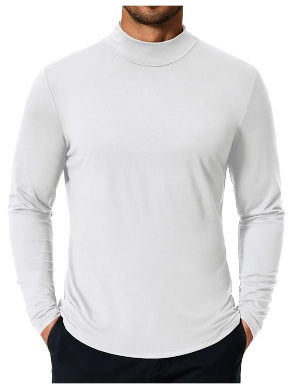 Men's Fashion Mock Neck T Shirts Long Sleeve Turtleneck Pullover Shirts Basic Slim Fitted Tee Shirts