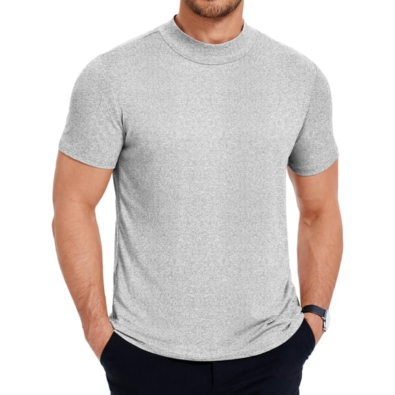 COOFANDY Mens Mock Turtleneck T-Shirts Short Sleeve Solid Color Basic Slim Fit Pullover Tees