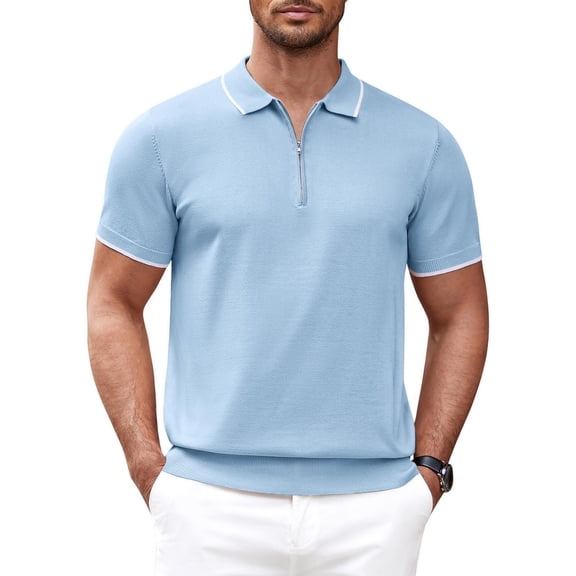COOFANDY Men's Knit Polo Shirt Short Sleeve Collar Zipper Classic Fit Work Polo Golf T Shirts