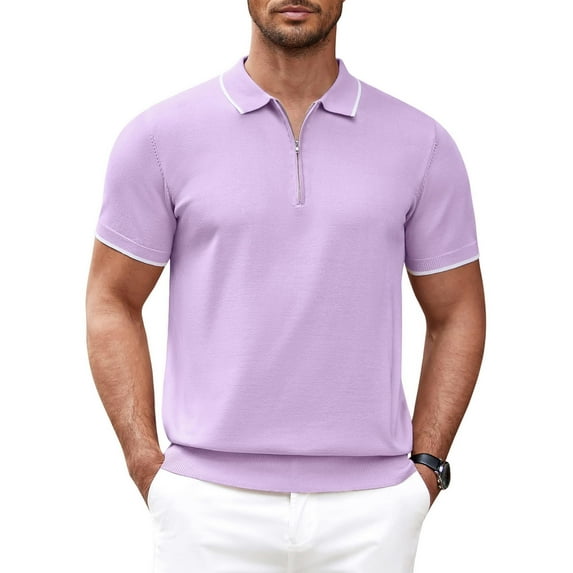 COOFANDY Men's Zipper Polo Shirt Casual Stripe Knit Polo T Shirts Lightweight Moisture Wicking Golf Polo Shirt