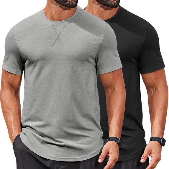COOFANDY Mens Muscle T Shirts Casual Short Sleeve Shirt Crew Neck Cotton Tee Shirts 1-2 Pack Athletic Gym Shirts Basics Workout Shirts