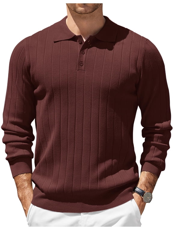 Mens Polo Shirt Fashion Quarter Button Sweaters Slim Fit Long Sleeve Knitted Golf Shirts