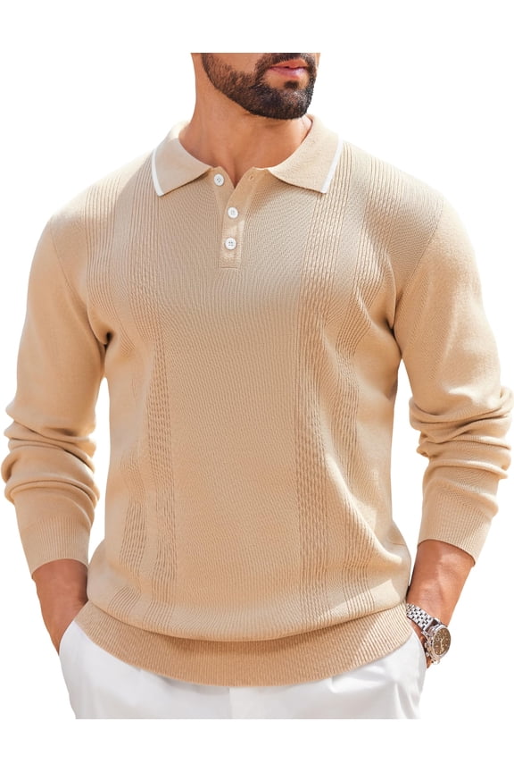Mens Polo Shirt Fashion Quarter Button Sweaters Slim Fit Long Sleeve Knitted Golf Shirts