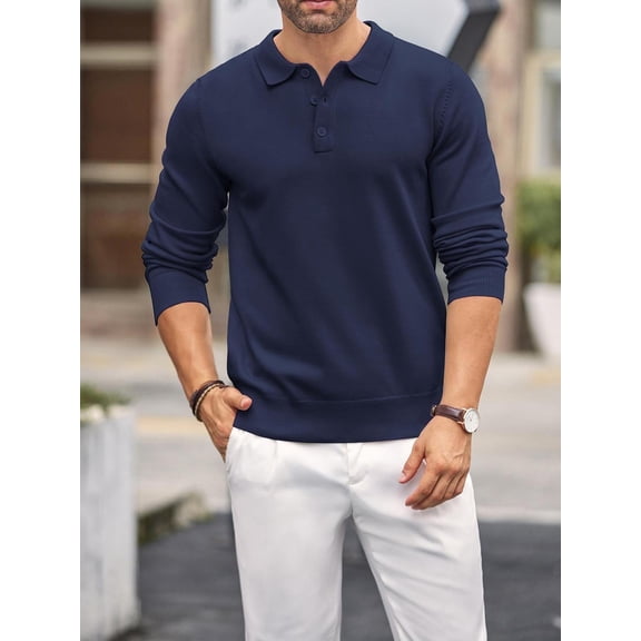 COOFANDY Men's Polo Shirt Slim Fit Long Sleeve Button Down Collar Soft Touch Knit Fabric