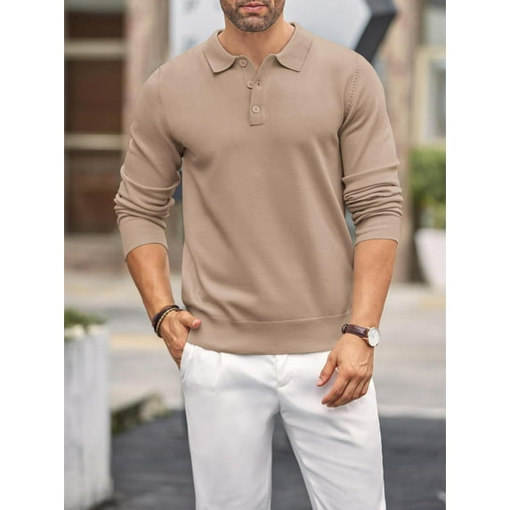 COOFANDY Men's Polo Shirt Slim Fit Long Sleeve Button Down Collar Soft Touch Knit Fabric