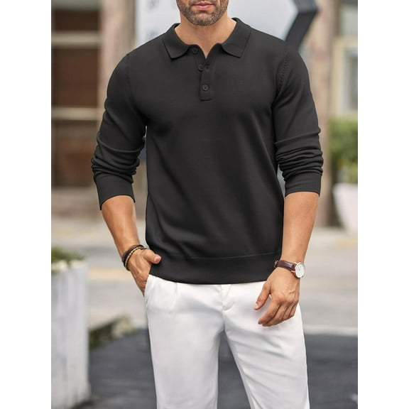COOFANDY Men's Polo Shirt Slim Fit Long Sleeve Button Down Collar Soft Touch Knit Fabric