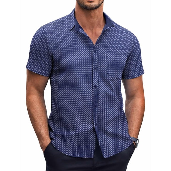COOFANDY Mens Printed Button Down Shirts Short Sleeve Regular Fit Polka Dot Print Button Up Shirt with Pocket