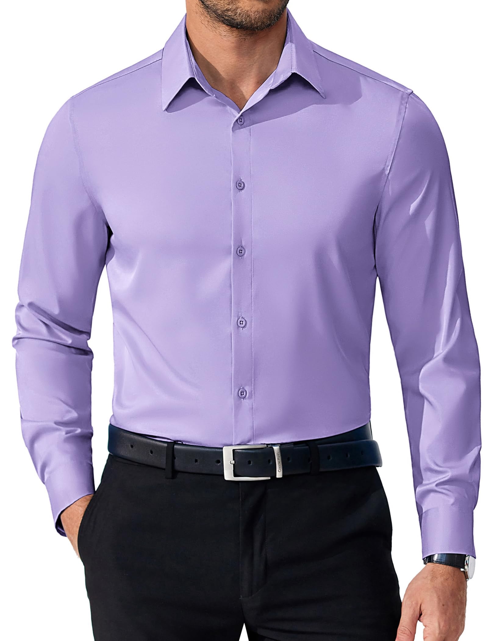 COOFANDY Mens Purple Dress Shirt Long Sleeve Shirts for Men Collared ...