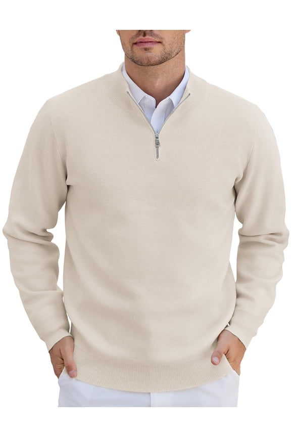 Mens Quarter Zip Pullover Slim Fit Lightweight Sweater Casual Knit Pullover Sweaters