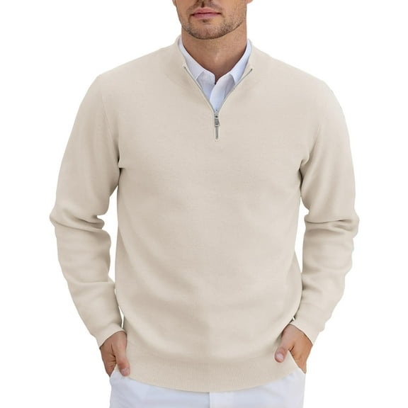 COOFANDY Mens Zipper Sweater Slim Fit Casual Dress Sweaters Pullovers Long Sleeve Golf Sweater