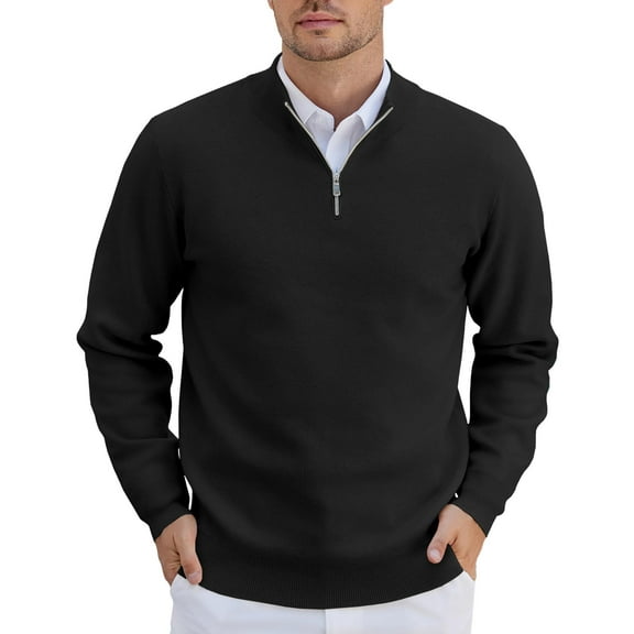COOFANDY Mens Quarter Zip Sweater Ribbed Knit V Neck Slim Fit Dress Sweater for Fall Winter