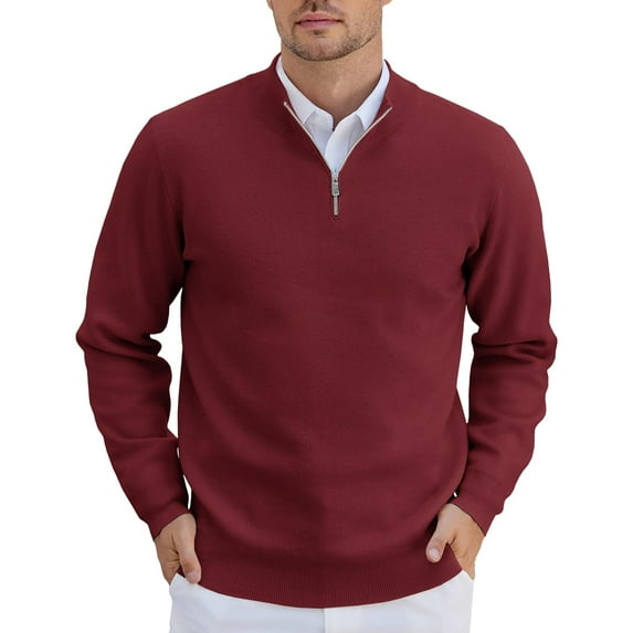 COOFANDY Mens Quarter Zip Pullover Slim Fit Lightweight Sweater Casual Knit Pullover Sweaters
