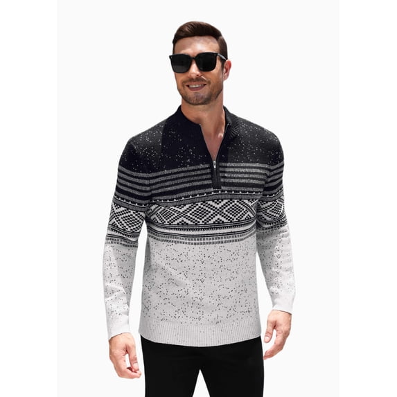 COOFANDY Mens Quarter Zip Pullover Sweaters Casual Slim Fit Knit Texture Sweater Fair Isle Pattern
