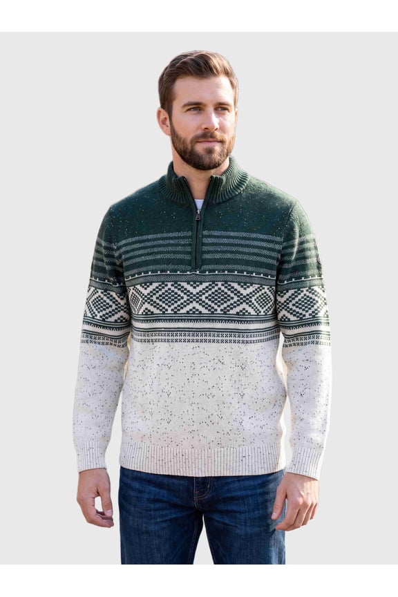 Mens Quarter Zip Pullover Sweaters Casual Slim Fit Knit Texture Sweater Fair Isle Pattern