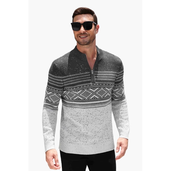 COOFANDY Mens Quarter Zip Pullover Sweaters Casual Slim Fit Knit Texture Sweater Fair Isle Pattern