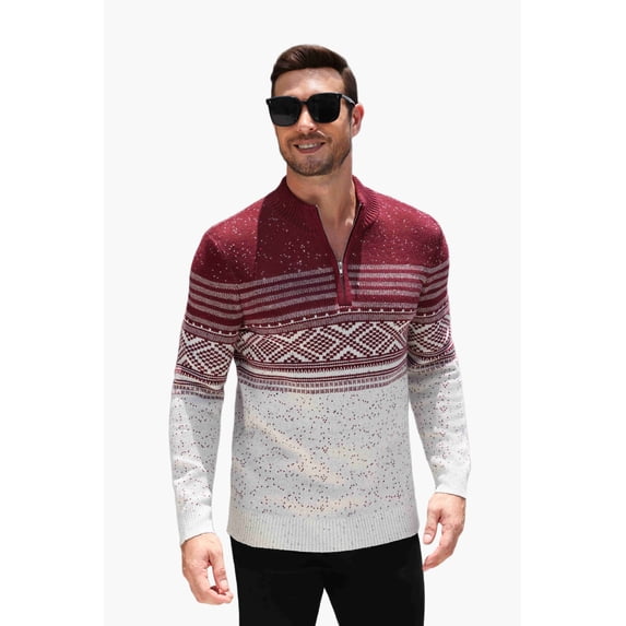 COOFANDY Mens Quarter Zip Pullover Sweaters Casual Slim Fit Knit Texture Sweater Fair Isle Pattern
