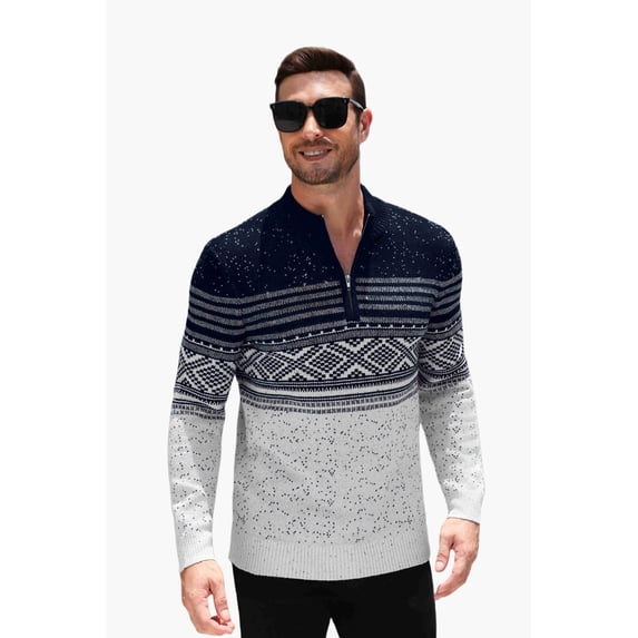 COOFANDY Mens Quarter Zip Pullover Sweaters Casual Slim Fit Knit Texture Sweater Fair Isle Pattern