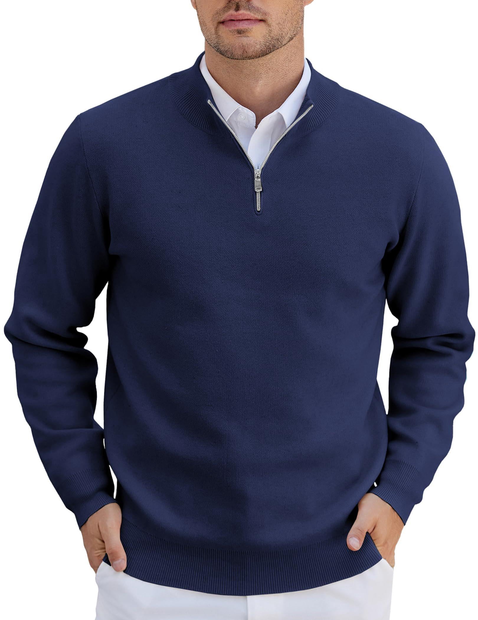 COOFANDY Mens Quarter Zip Sweater Ribbed Knit V Neck Slim Fit 
