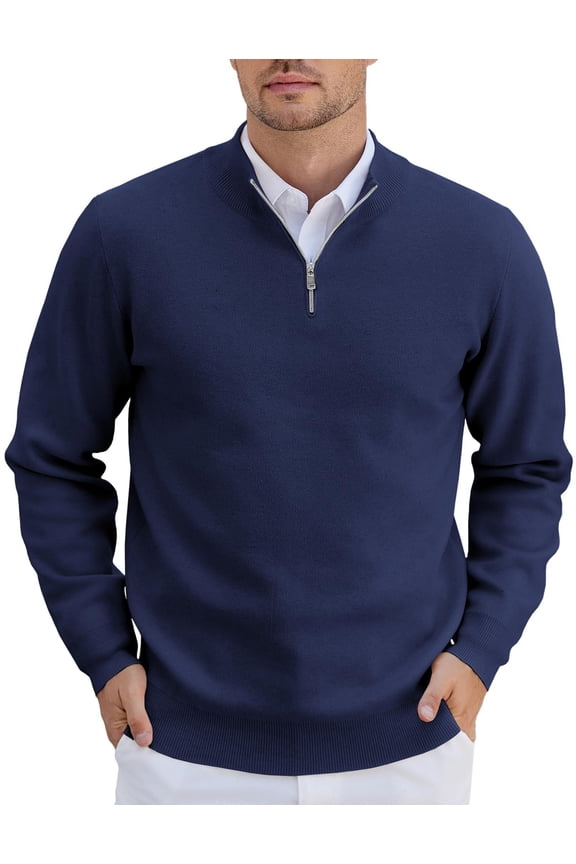 Mens Quarter Zip Sweater Ribbed Knit V Neck Slim Fit Dress Sweater for Fall Winter