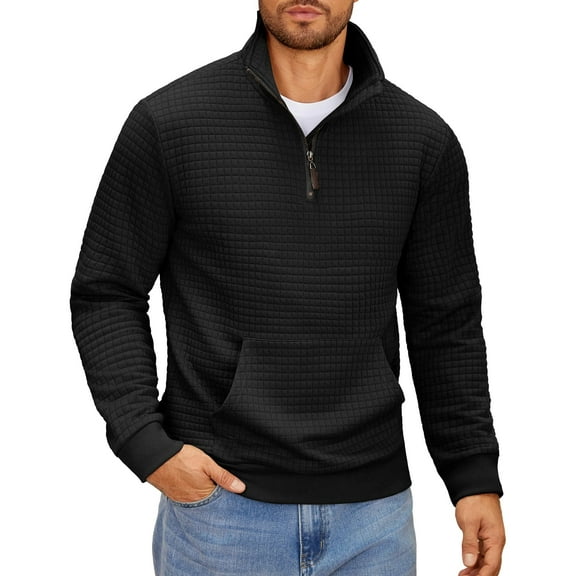 COOFANDY Mens Quarter Zip Sweatshirt Polo Neck Long Sleeve Fall Waffle Polo Sweaters