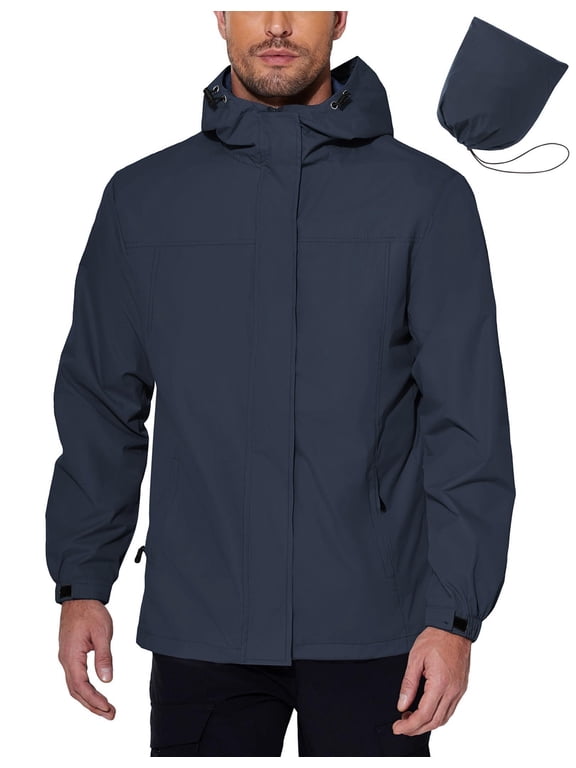 Men Waterproof Rain Jacket Coat Heavy Duty Fishing Rain Gear Workwear Active Water Resistant Hooded Rain Jacket for Winter Fall Spring