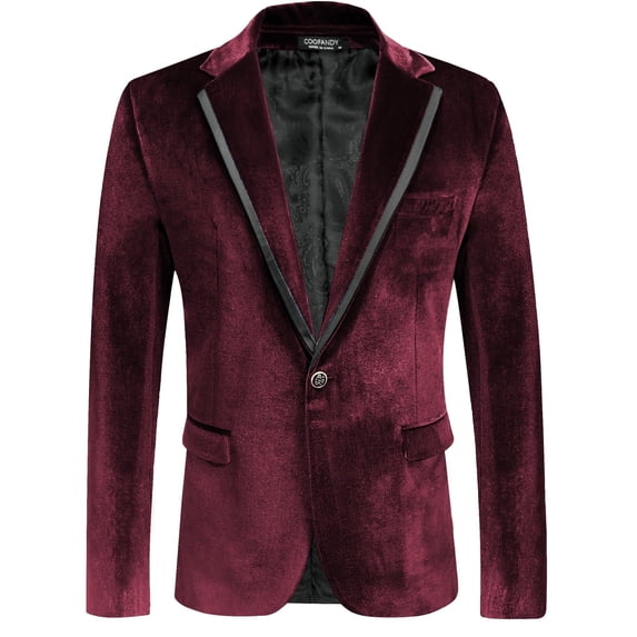 COOFANDY Mens Velvet Blazer Purple Tuxedo Jackets Notched Lapel Single Button Dinner Prom Party Jackets Christmas Gift