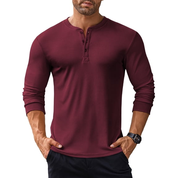 COOFANDY Men's Long Sleeve Henley Shirts Stretch Ribbed T-Shirts Fashion Casual Basic Tops