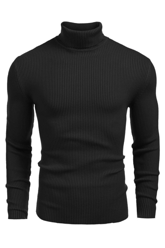 Mens Ribbed Slim Fit Knitted Pullover Casual Turtleneck Sweater