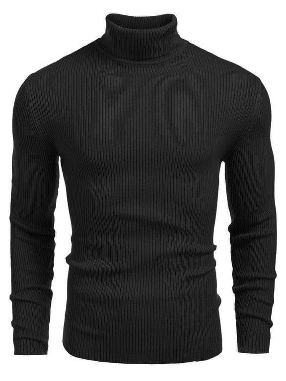 Mens Ribbed Slim Fit Knitted Pullover Casual Turtleneck Sweater